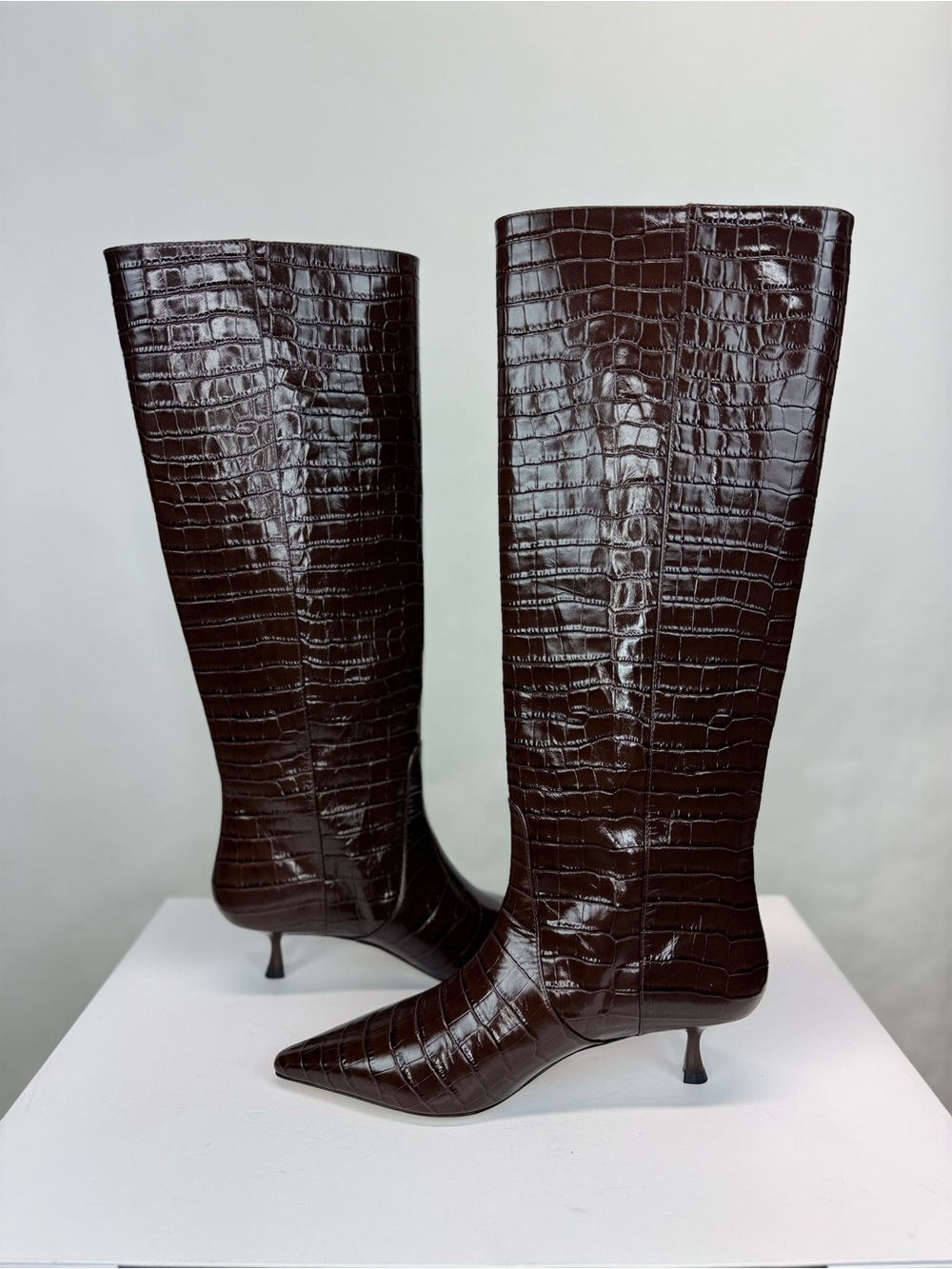 New Stuart Weitzman Naomi 50 High Boot Auburn Brown Sz 8.5 - Picture 12 of 16